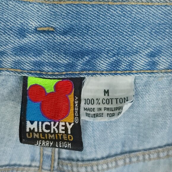 Vtg Mickey Unlimited Shorts Juniors Med Blue Denim Embroidered Disney Distressed - Picture 14 of 15